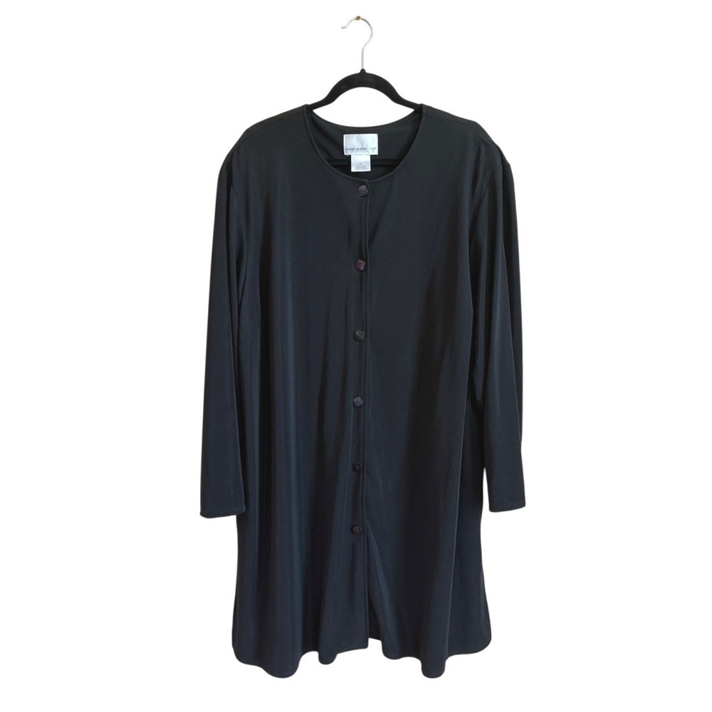 SUSAN GRAVER Style Size 3X Black‎ Long Sleeve Button Up Longline Tunic Top